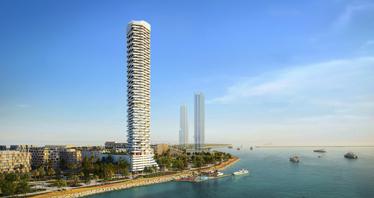 New high-rise residence Coral Reef with swimming pools and a spa center, Maritime City, Dubai, UAE