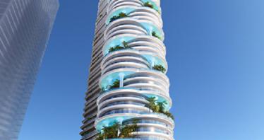 New high-rise residence Damac Casa with swimming pools and gardens, Dubai Media city, Dubai, UAE